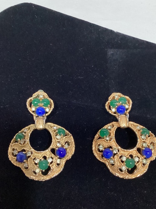 Joseph Mazer Jewelry - Gold-Tone Drop Earrings with Green and Blue Stones